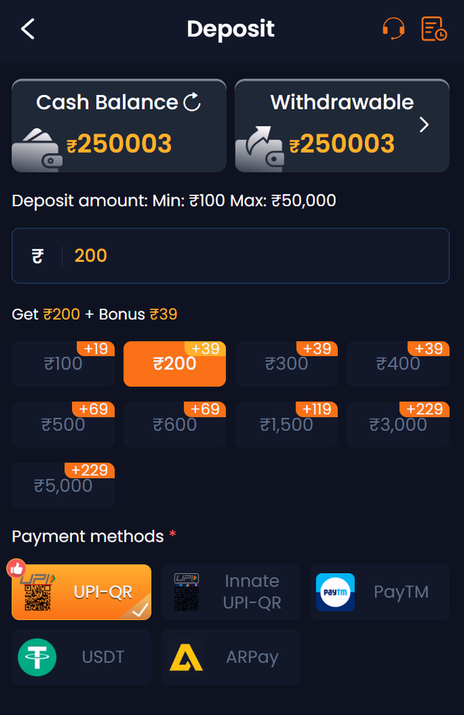 Maan Win Wallet Recharge and Deposit Balance Screen