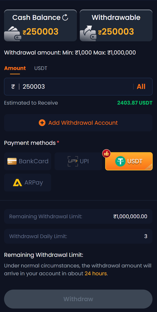 Maan Win Fast UPI and Bank Withdrawal Portal